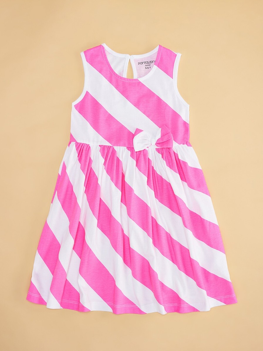 Kids Pantaloons Junior Pantaloons | Buy Pantaloons Junior Girls Striped Sleeveless Peplum Pure Cotton Dress - Apparel For Girls