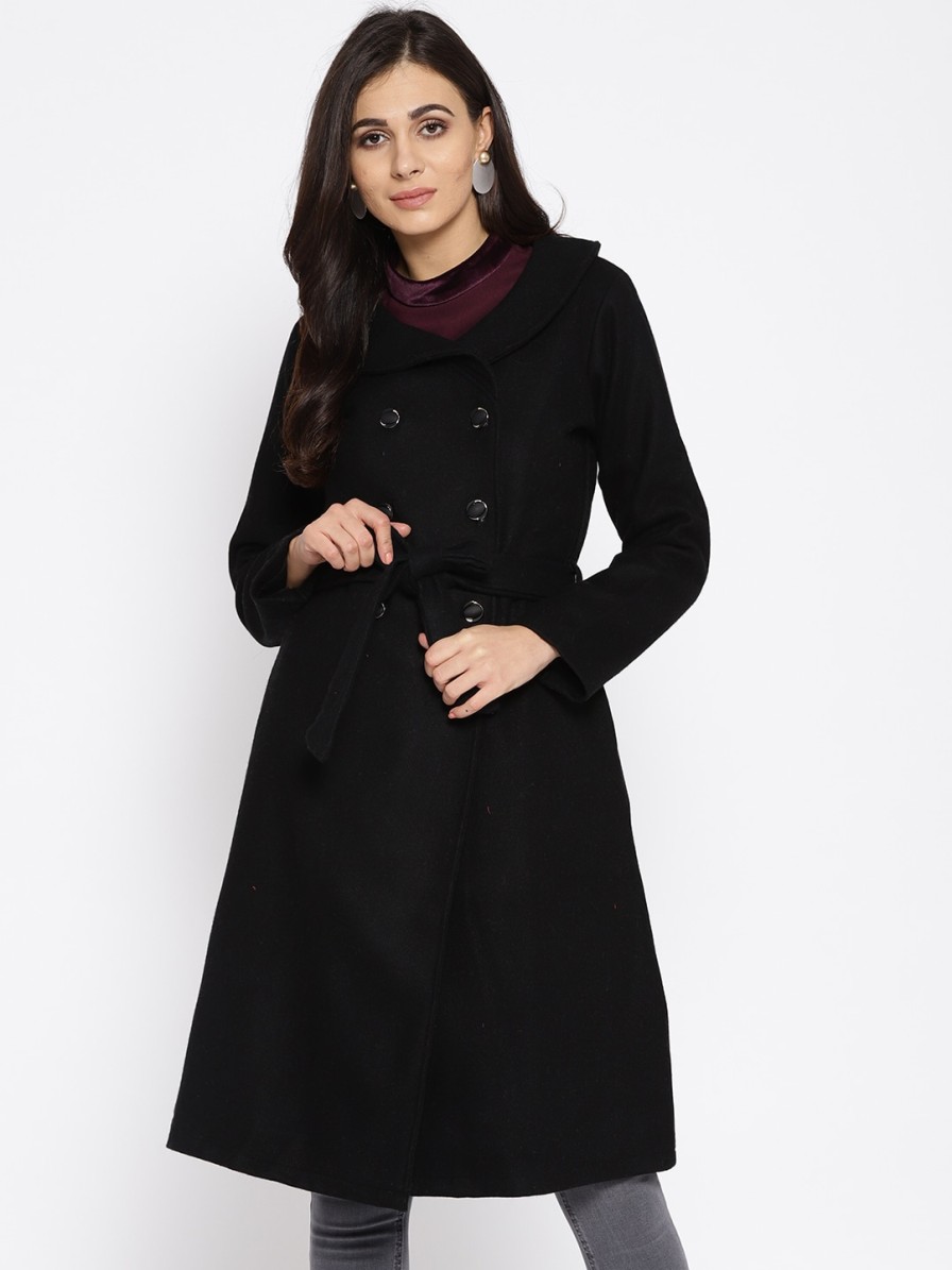 Women Athena Jackets & Coats | Buy Athena Women Black Solid Longline Overcoat - Apparel For Women