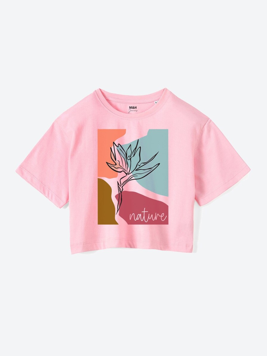 Kids Mast & Harbour Tshirts | Buy Mast & Harbour Girls Pink Graphic Printed Pure Cotton Boxy T Shirt - Apparel For Girls