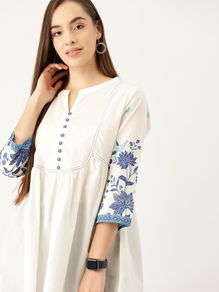 Women Anouk Kurtis, Tunics & Tops | Buy Anouk White Mandarin Collar Empire Top - Apparel For Women