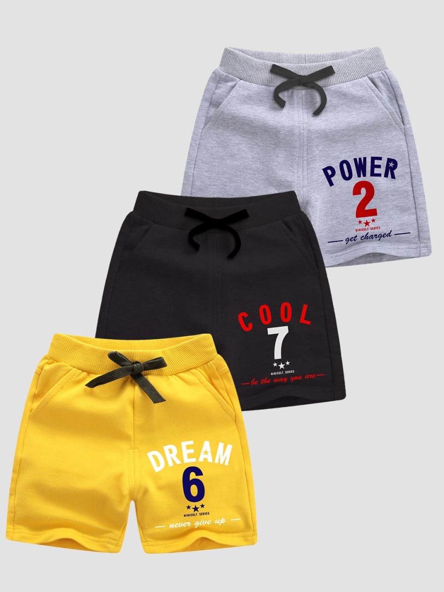 Kids x2o Shorts | Buy X2O Boys Pack Of 3 Yellow & Grey Typography Printed Outdoor Shorts - Apparel For Boys