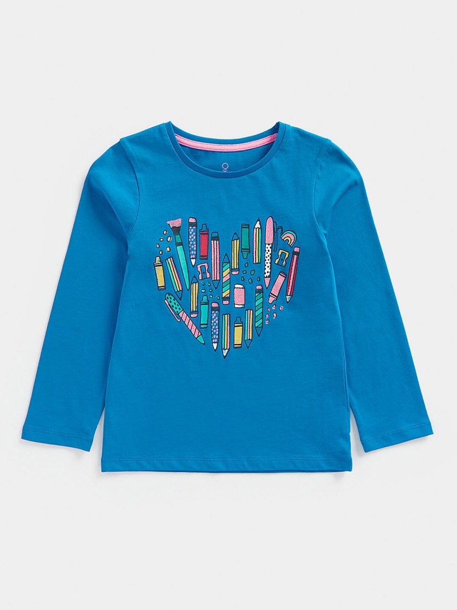 Kids mothercare Mothercare | Buy Mothercare Girls Blue Printed With Shimmer Pure Cotton T Shirt - Apparel For Girls