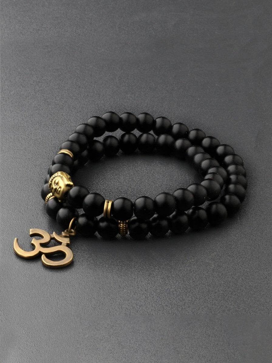 Men Yellow Chimes Rings & Wristwear | Buy Yellow Chimes Unisex Black & Gold Toned Devine Buddha Beads Charm Bracelet - Accessories For Unisex