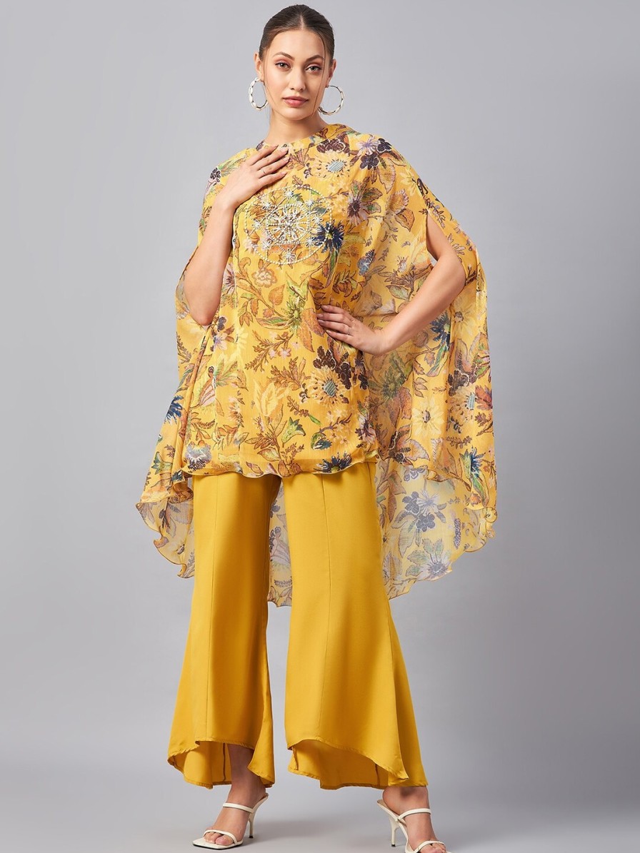 Women Antheaa Co-Ords | Buy Antheaa Floral Printed Round Neck Tunic With Flared Palazzos Co Ords - Apparel For Women