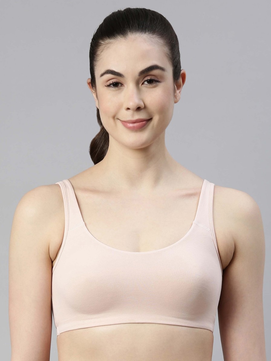 Women Enamor Clothing | Buy Enamor Nude Coloured Non Wired Non Padded Full Coverage Low Impact Slip On Sports Bra Sb06 - Apparel For Women