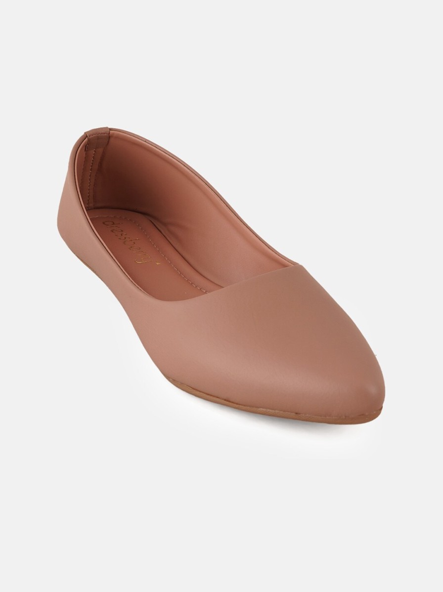 Women DressBerry Flats | Buy Dressberry Nude Coloured Pointed Toe Ballerinas - Footwear For Women