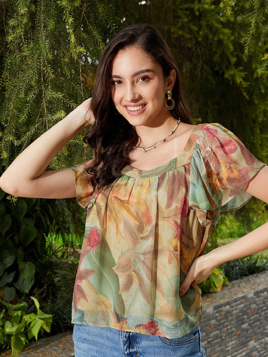 Women SASSAFRAS Tops | Buy Sassafras Tropical Print Top - Apparel For Women