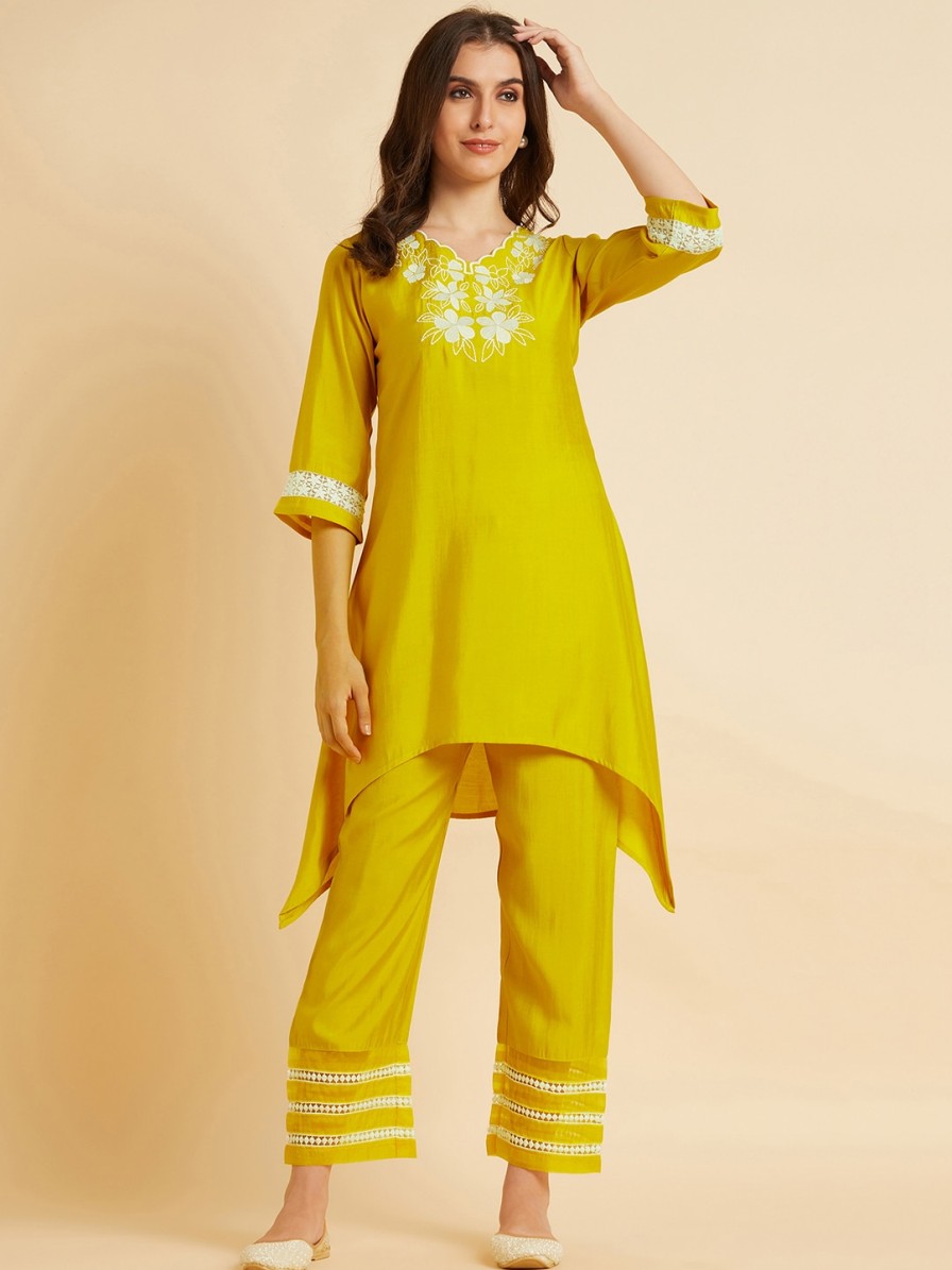 Women Azira Co-Ords | Buy Azira Embroidered V Neck High Low Embroidered Co Ords Set - Apparel For Women