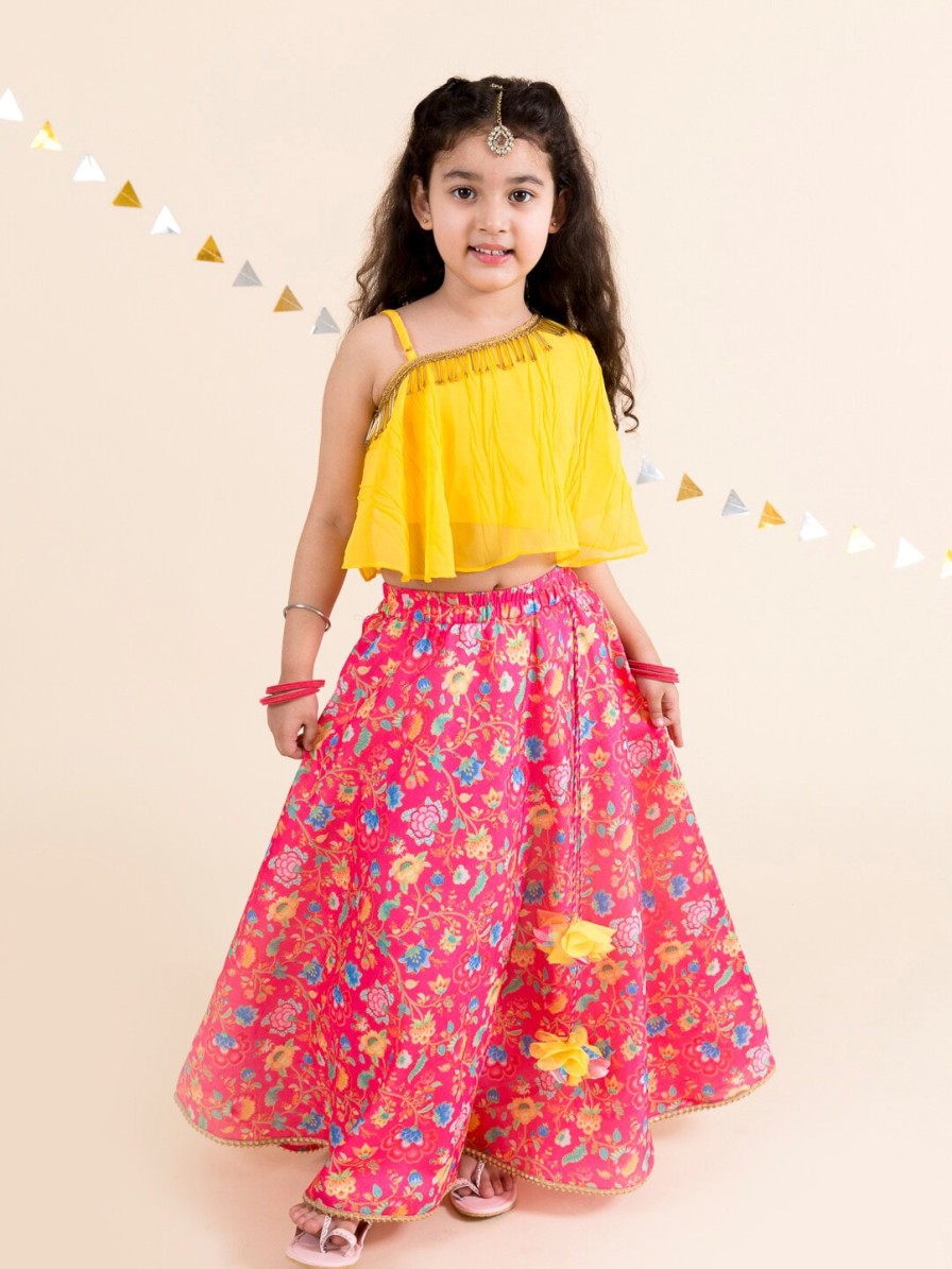 Kids pspeaches Lehenga Choli | Buy Pspeaches Girls Coral & Yellow Ready To Wear Lehenga Choli - Apparel For Girls