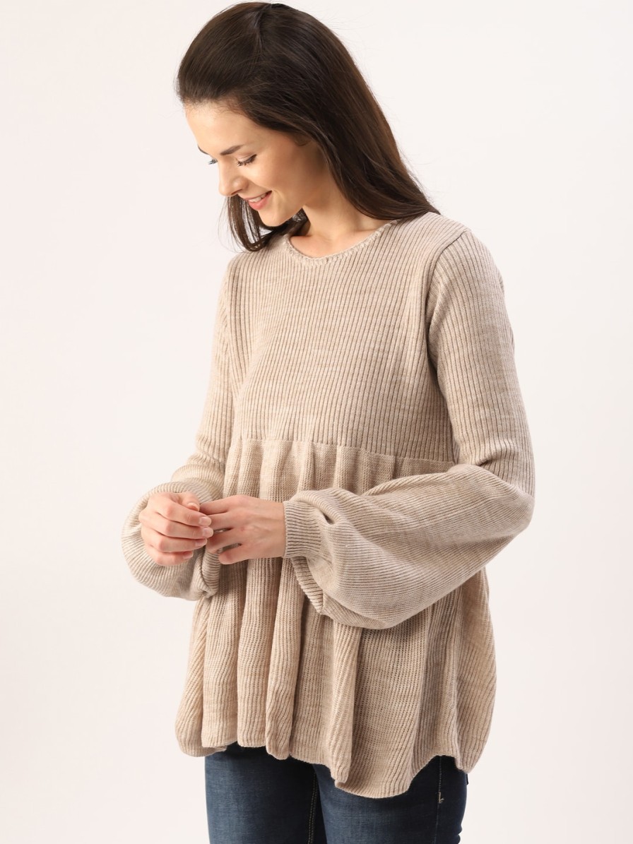 Women DressBerry Sweaters & Sweatshirts | Buy Dressberry Women Nude Coloured Solid Pullover - Apparel For Women