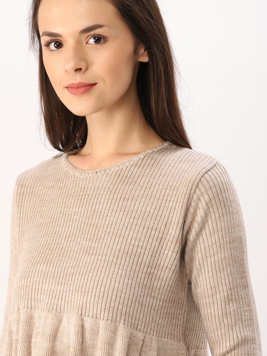 Women DressBerry Sweaters & Sweatshirts | Buy Dressberry Women Nude Coloured Solid Pullover - Apparel For Women