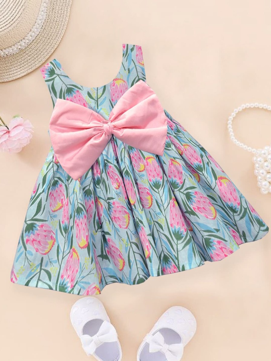 Kids A.T.U.N. Dresses | Buy A T U N Girls Floral Printed Bow Cotton Fit & Flare Dress - Apparel For Girls