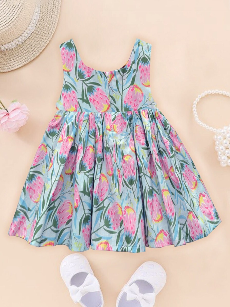 Kids A.T.U.N. Dresses | Buy A T U N Girls Floral Printed Bow Cotton Fit & Flare Dress - Apparel For Girls