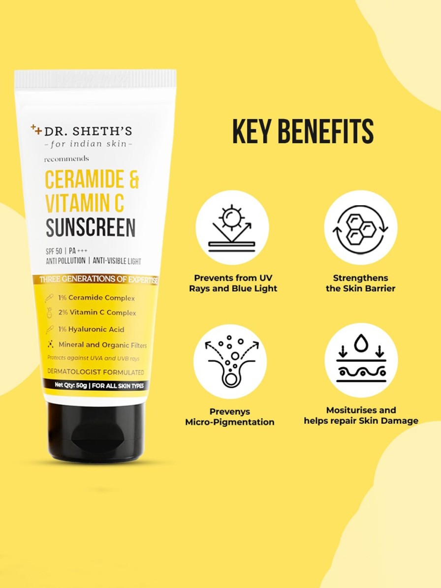 Women DR. SHETHS Skincare | Buy Dr. Sheths Ceramide & Vitamin C Spf 50+ Sunscreen 50G - Personal Care For Unisex