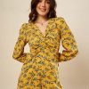 Women KASSUALLY Playsuits | Buy Kassually Mustard Yellow & White V Neck Printed Playsuit - Apparel For Women