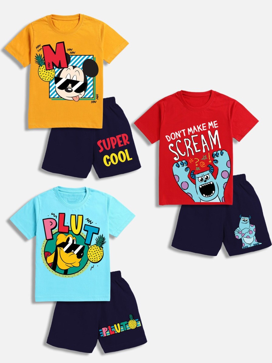 Kids BAESD Clothing Sets | Buy Baesd Boys Pack Of 3 Printed Pure Cotton T Shirt With Shorts - Apparel For Boys