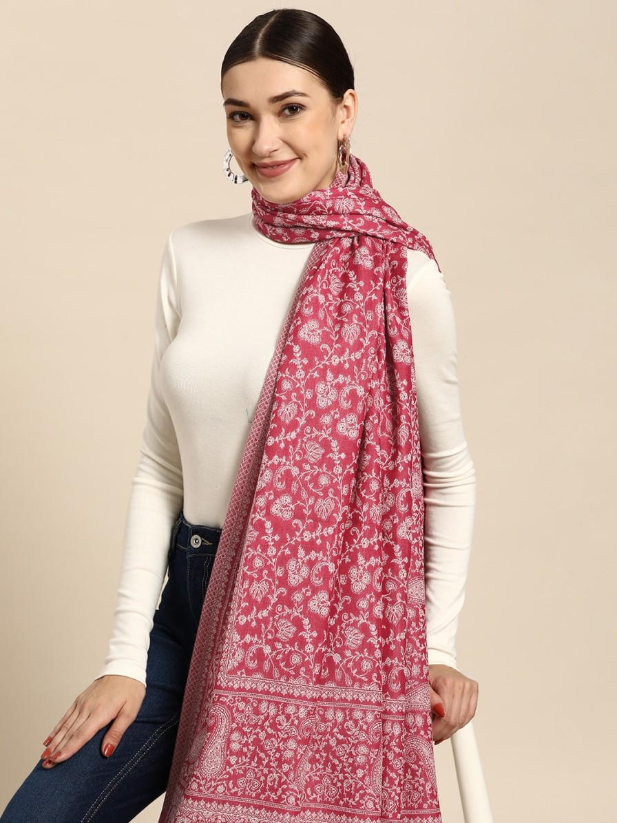 Women Sangria Dupattas & Shawls | Buy Sangria Women Pink & White Kashmiri Embroidery Shawl - Apparel For Women