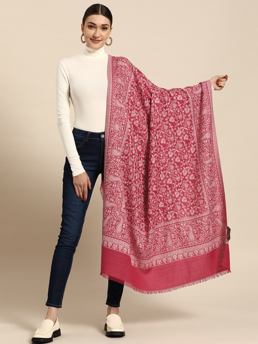 Women Sangria Dupattas & Shawls | Buy Sangria Women Pink & White Kashmiri Embroidery Shawl - Apparel For Women