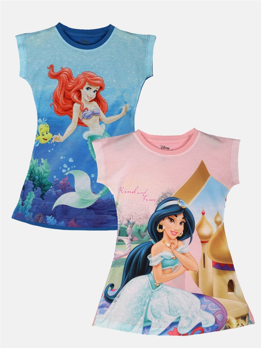 Kids YK Disney Yk | Buy Yk Disney Girls Pack Of 2 Disney Princess Jasmine & Ariel Printed A Line Dress - Apparel For Girls