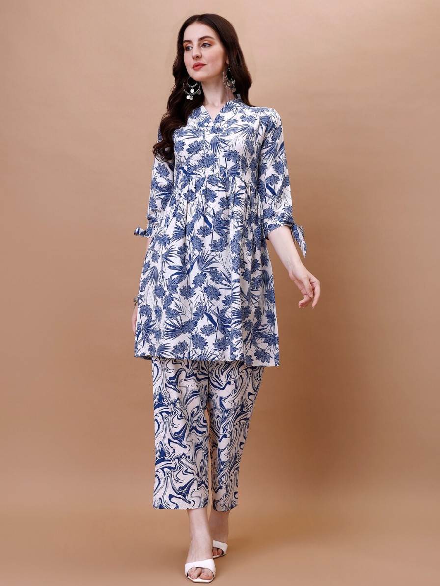 Women HERE&NOW Co-Ords | Buy Here&Now Floral Printed Empire Tunic With Trouser - Apparel For Women