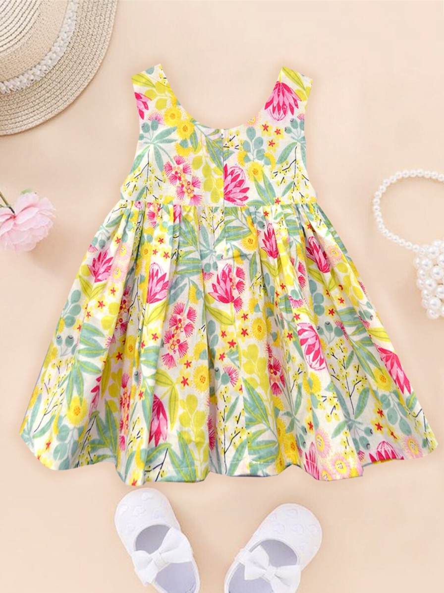 Kids A.T.U.N. Dresses | Buy A.T.U.N. Girls Floral Printed Round Neck Sleeveless Bow Fit & Flare Dress - Apparel For Girls