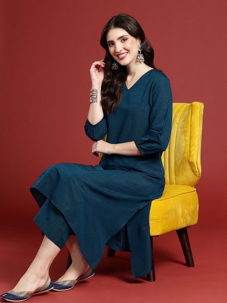 Women Anouk Kurtas & Suits | Buy Anouk Panelled Kurta With Trousers - Apparel For Women