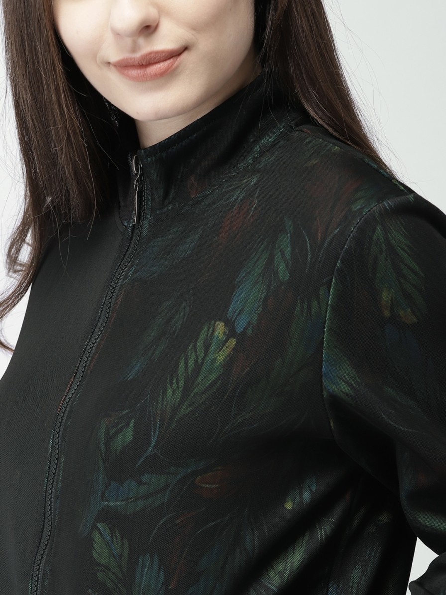 Women Mast & Harbour Jackets | Buy Mast & Harbour Women Black & Green Printed Bomber - Apparel For Women