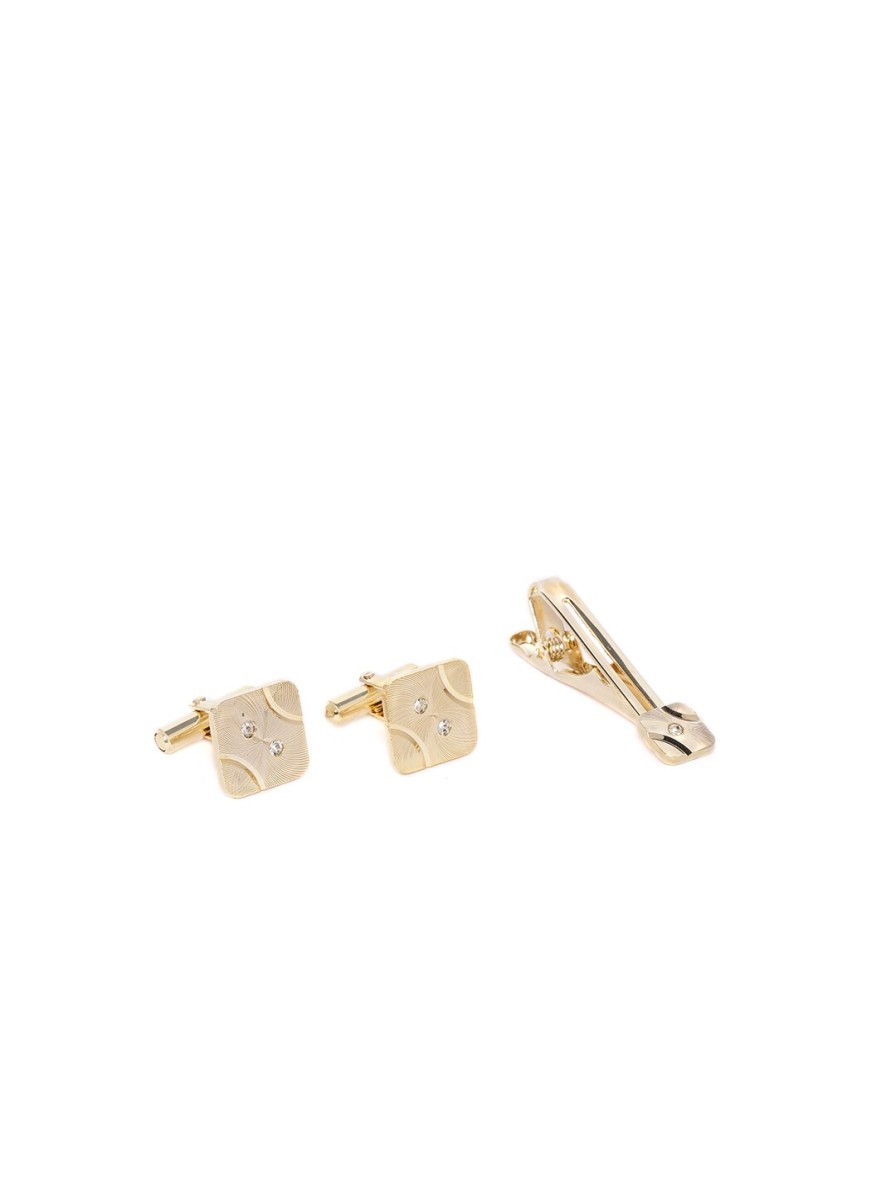 Men D.C Creation Ties, Cufflinks & Pocket Squares | Buy D.C Creation Men Gold Plated Artificial Stone Studded Square Cufflinks & Tie Pin - Accessories For Men