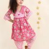 Kids pspeaches Kurta Sets | Buy Pspeaches Girls Pink Floral Striped Pure Cotton Kurti With Patiala - Apparel For Girls