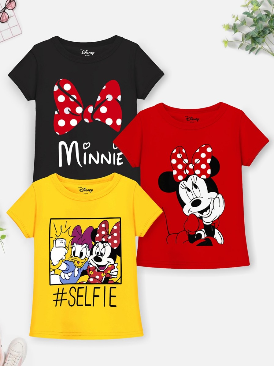 Kids YK Disney Tshirts | Buy Yk Disney Girls Black & Yellow Pack Of 3 Minnie Mouse Printed T Shirts - Apparel For Girls