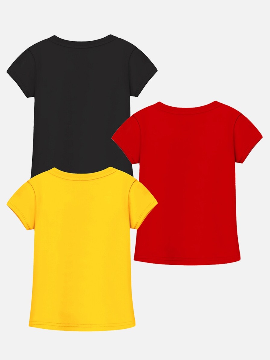 Kids YK Disney Tshirts | Buy Yk Disney Girls Black & Yellow Pack Of 3 Minnie Mouse Printed T Shirts - Apparel For Girls