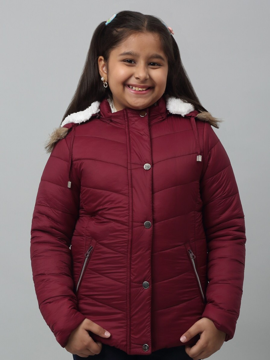 Kids Cantabil Jacket, Sweater & Sweatshirts | Buy Cantabil Girls Hooded Faux Fur Trim Lightweight Puffer Jacket - Apparel For Girls