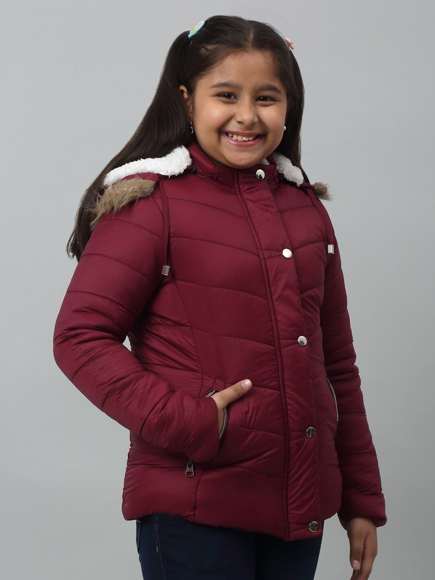 Kids Cantabil Jacket, Sweater & Sweatshirts | Buy Cantabil Girls Hooded Faux Fur Trim Lightweight Puffer Jacket - Apparel For Girls