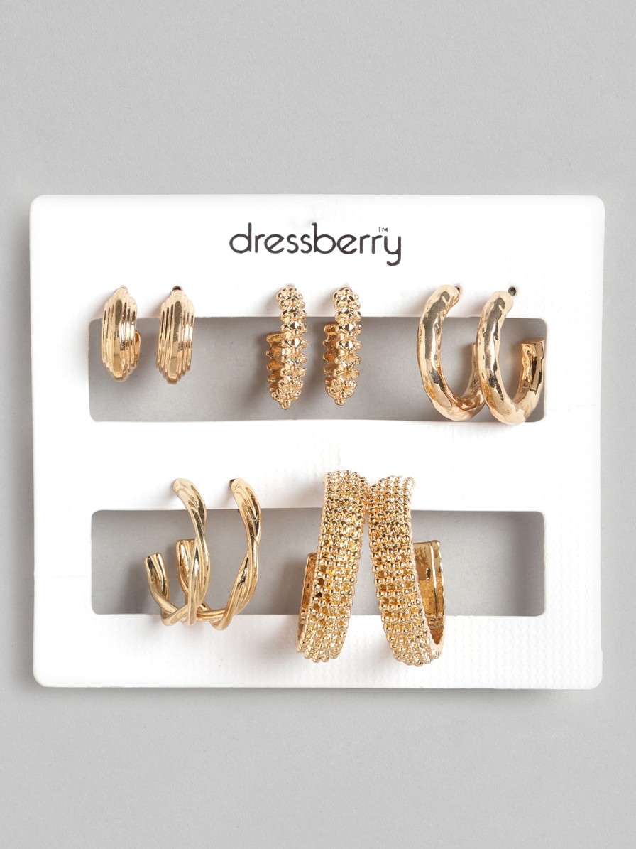 Women DressBerry Earrings | Buy Dressberry Set Of 5 Gold Plated Handcrafted Crescent Shaped Half Hoop Earrings - Accessories For Women