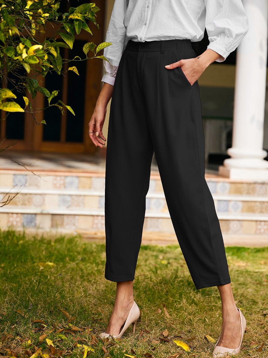 Women SASSAFRAS Trousers & Capris | Buy Sassafras Women Tapered Fit Mid Rise Pleated Trousers - Apparel For Women