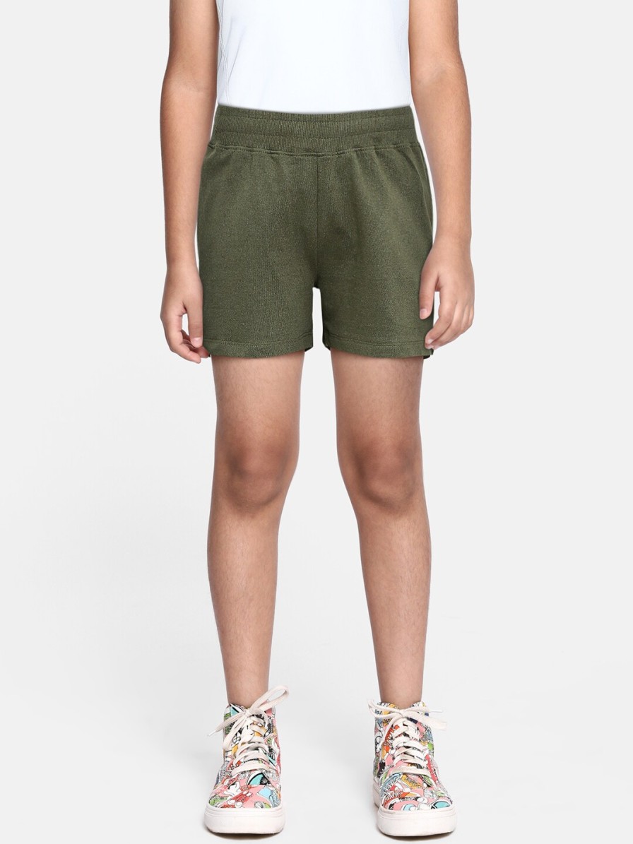 Kids HRX by Hrithik Roshan Hrx | Buy Hrx By Hrithik Roshan Boys Olive Green Solid Lifestyle Cotton Shorts - Apparel For Boys