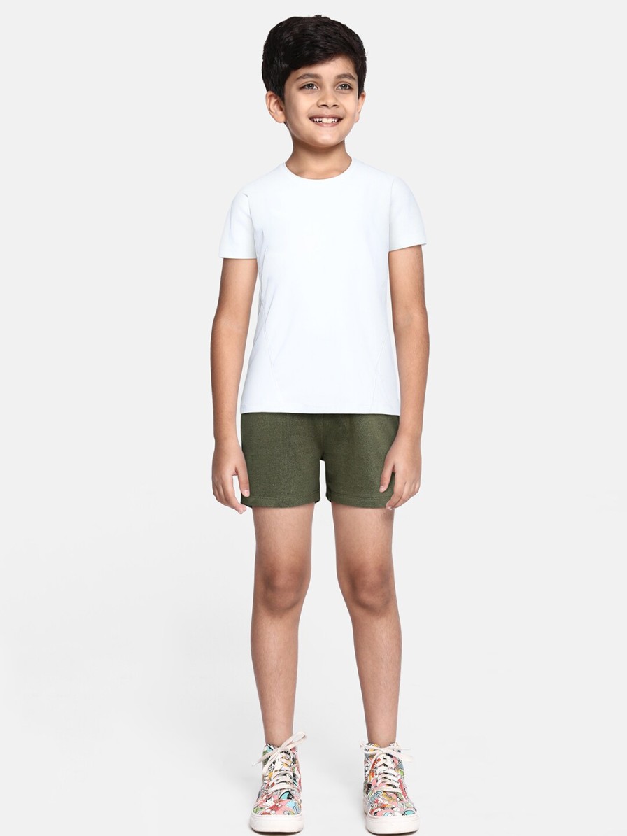 Kids HRX by Hrithik Roshan Hrx | Buy Hrx By Hrithik Roshan Boys Olive Green Solid Lifestyle Cotton Shorts - Apparel For Boys