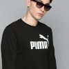 Men Puma Jackets & Sweatshirts | Buy Puma Men Black & White Logo Printed Essentials Crew Sweat Shirt - Apparel For Men