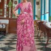 Women Mitera Sarees | Buy Mitera Pink & White Woven Design Linen Blend Muga Saree - Apparel For Women