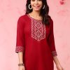 Women Anouk Kurtis, Tunics & Tops | Buy Anouk Red Embroidered Yoke Design Straight Kurti - Apparel For Women