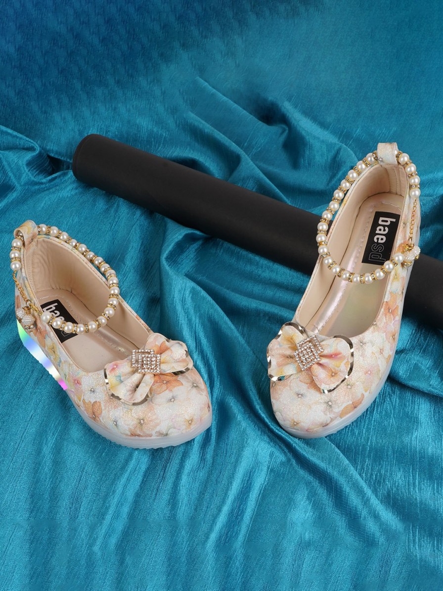 Kids BAESD Flats | Buy Baesd Girls Embellished Printed Party Ballerinas With Bows & Led Lights - Footwear For Girls