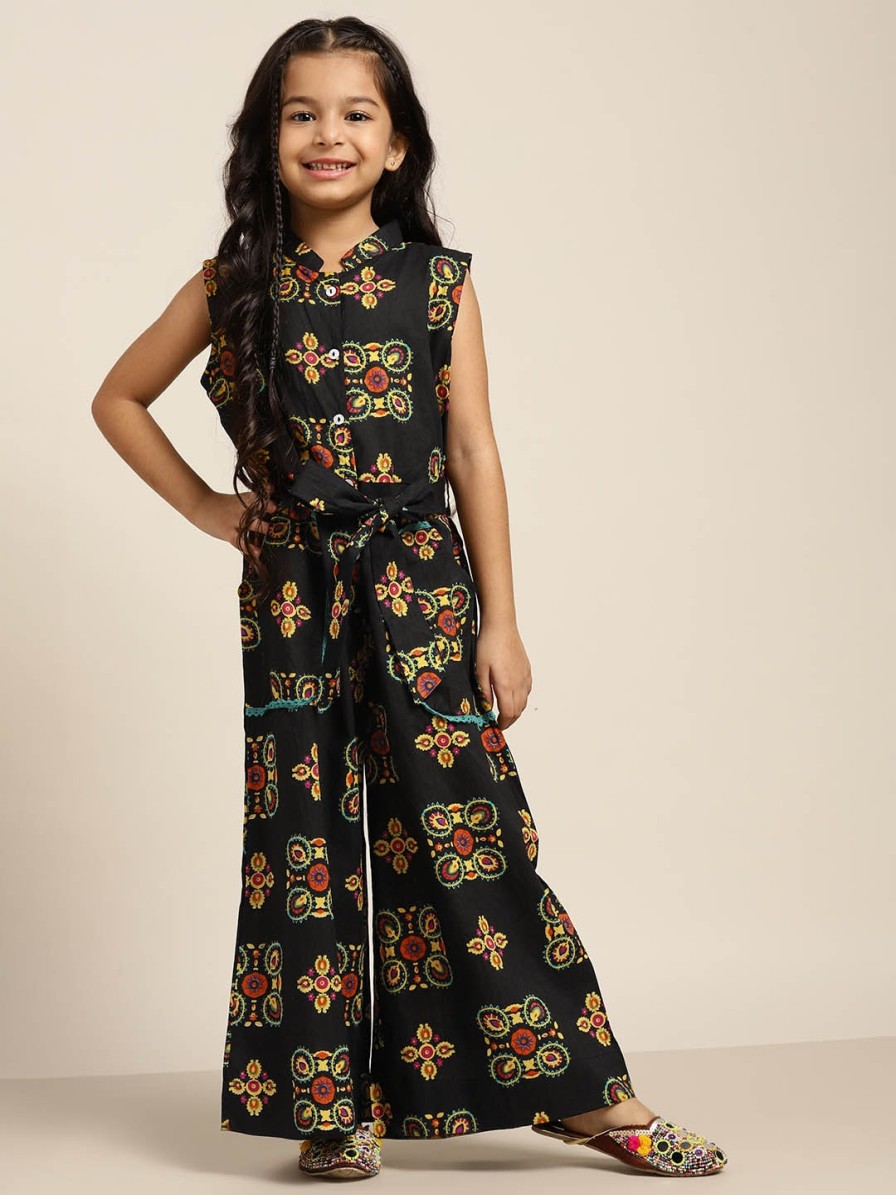 Kids Sangria Dungarees & Jumpsuits | Buy Sangria Women Black Printed Ethnic Jumpsuit - Apparel For Girls