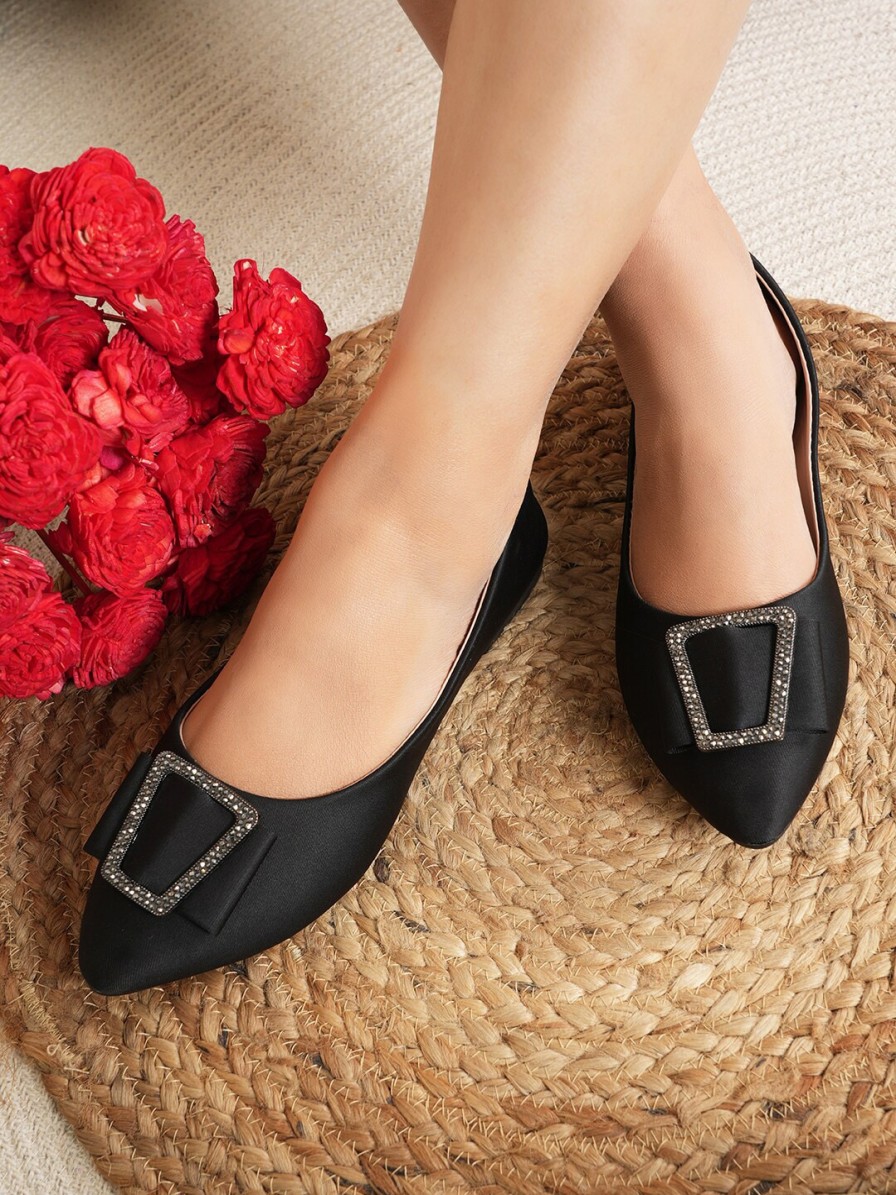 Women DressBerry Flats | Buy Dressberry Black Bows Detail Pointed Toe Ballerinas Flats - Footwear For Women