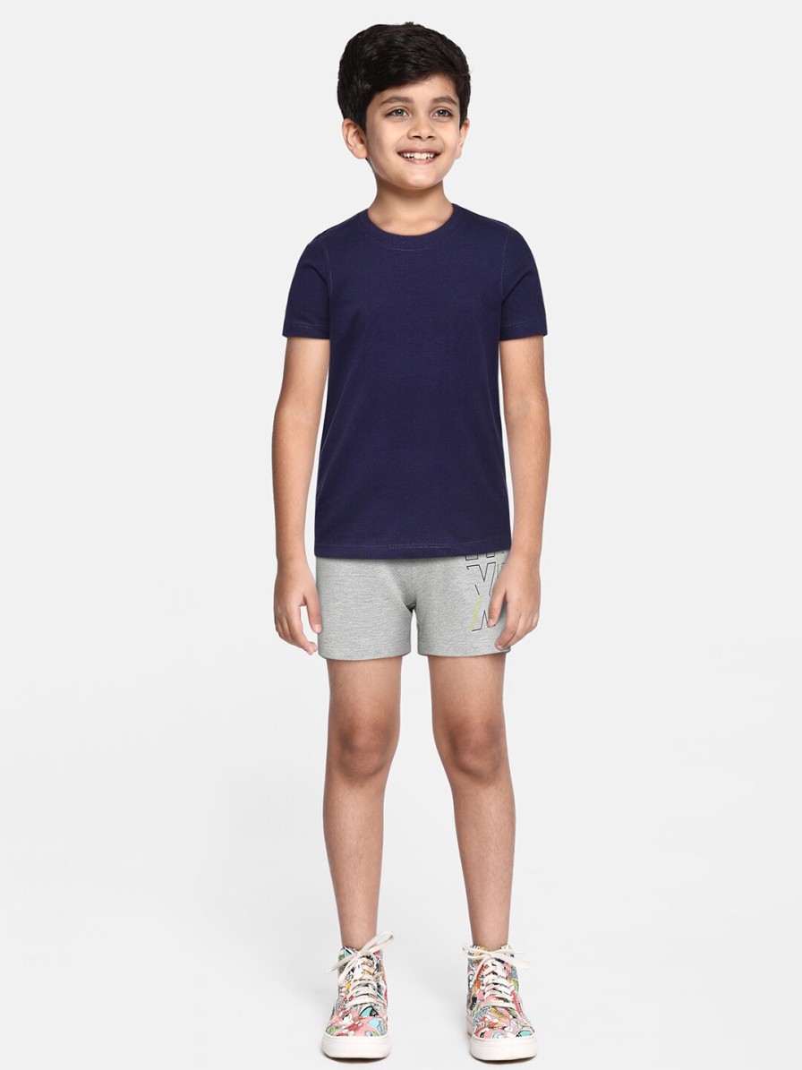 Kids HRX by Hrithik Roshan Hrx | Buy Hrx By Hrithik Roshan Boys Grey Melange Typography Printed Lifestyle Cotton Shorts - Apparel For Boys