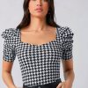 Women Dream Beauty Fashion Tops | Buy Dream Beauty Fashion Women Black Geometric Print Puff Sleeves Top - Apparel For Women