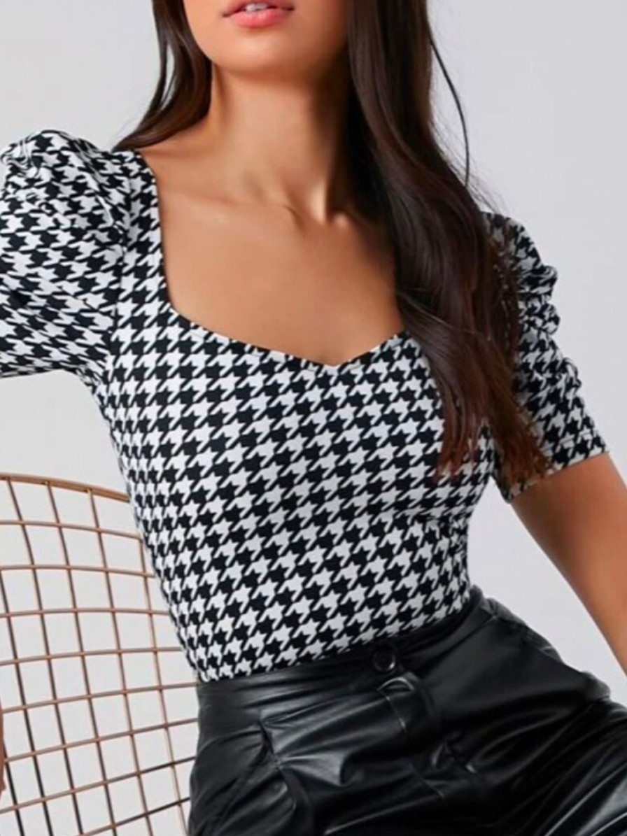 Women Dream Beauty Fashion Tops | Buy Dream Beauty Fashion Women Black Geometric Print Puff Sleeves Top - Apparel For Women