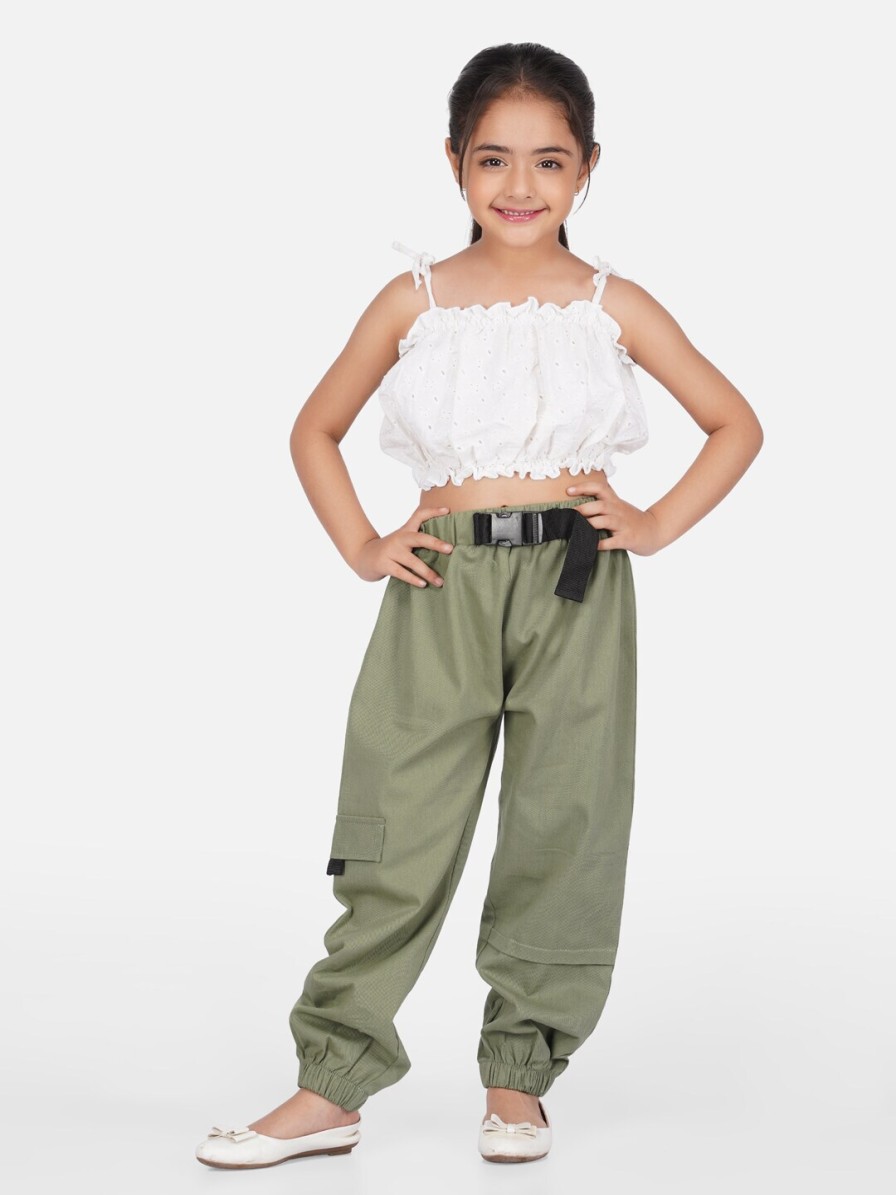 Kids HERE&NOW Clothing Sets | Buy Here&Now Girls Pure Cotton Crop Top With Trousers - Apparel For Girls