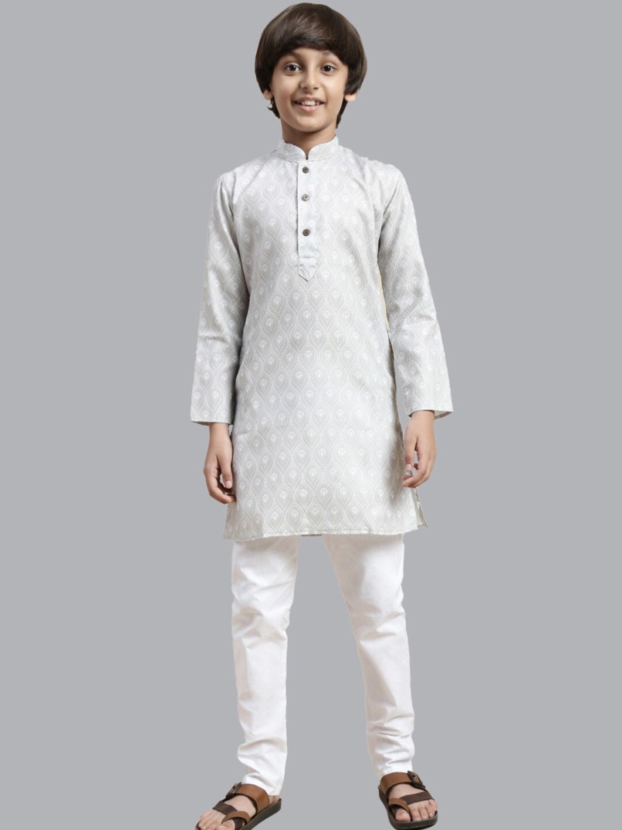 Kids Sangria Ethnic Wear | Buy Sangria Boys Floral Printed Straight Kurta With Pyjama - Apparel For Boys