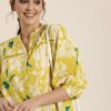 Women all about you Tops | Buy All About You Yellow & Off White Floral Print Mandarin Collar Puff Sleeve Cotton Top - Apparel For Women