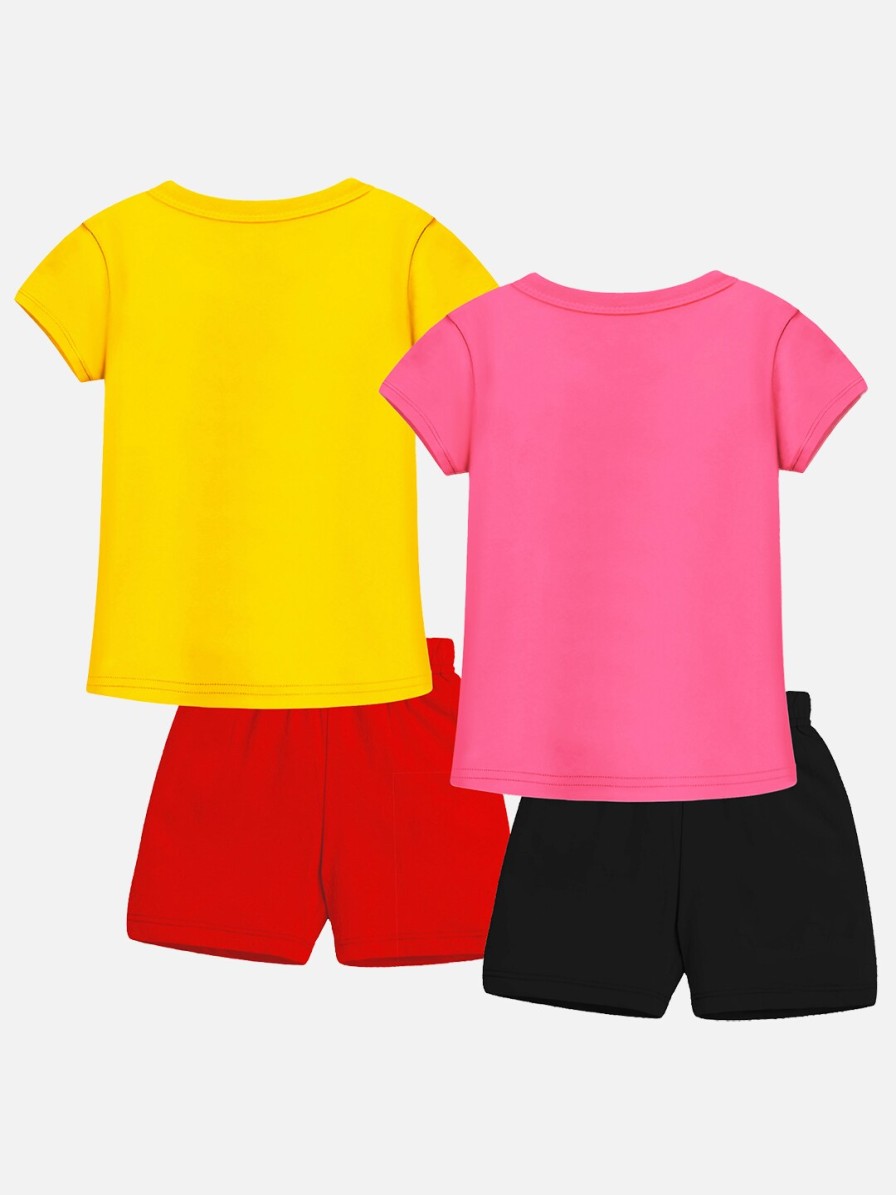 Kids YK Disney Yk | Buy Yk Disney Girls Pack Of 2 Pink & Yellow Minnie Mouse Printed T Shirt With Shorts - Apparel For Girls